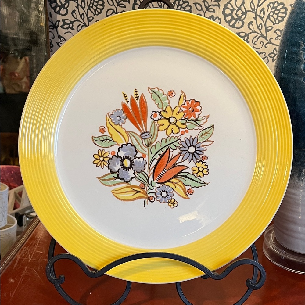 Triumph vintage Stoneware Floral Ceramic Serving Plate w Yellow border